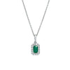 18ct White Gold .37ct Emerald & Diamond Halo Pendant-Necklace-Walker & Hall