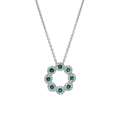 18ct White Gold .24ct Emerald & Diamond Pendant-Necklace-Walker & Hall