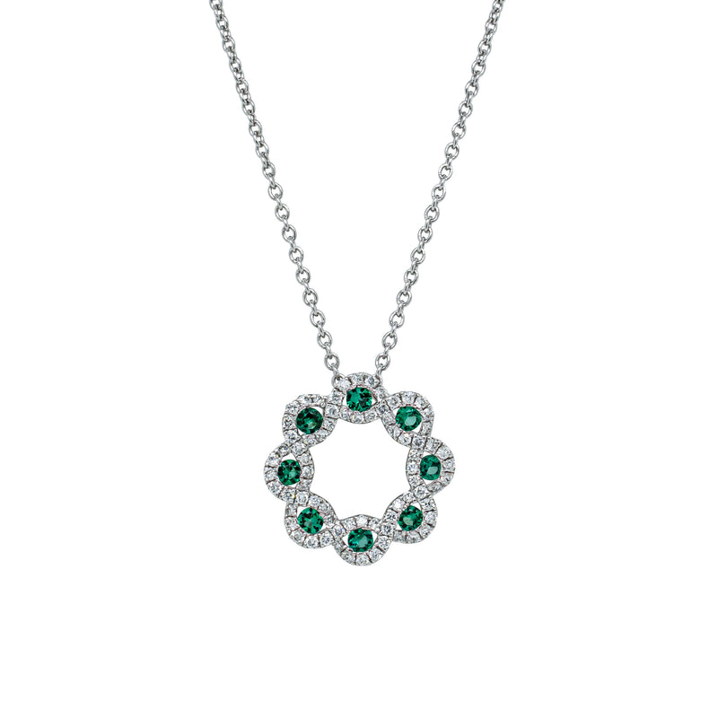 18ct White Gold .24ct Emerald & Diamond Pendant-Necklace-Walker & Hall