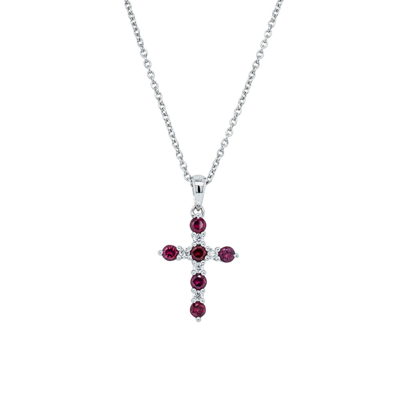 18ct White Gold Ruby & Diamond Cross Pendant-Necklace-Walker & Hall