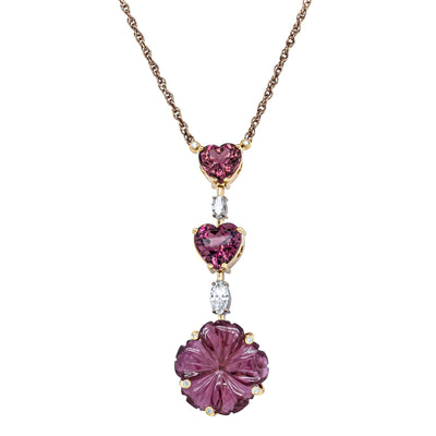 Deja Vu 18ct Tri-Tone Gold Tourmaline & Diamond Pendant-Necklace-Walker & Hall