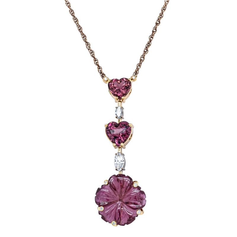 Deja Vu 18ct Tri-Tone Gold Tourmaline & Diamond Pendant-Necklace-Walker & Hall