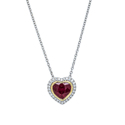18ct White Gold 1.41ct Ruby & Diamond Heart Pendant-Necklace-Walker & Hall