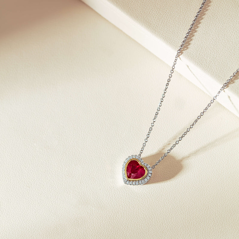 18ct White Gold 1.41ct Ruby & Diamond Heart Pendant-Necklace-Walker & Hall