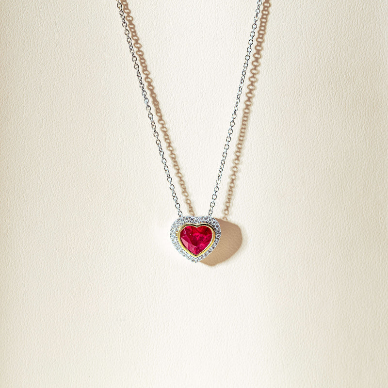 18ct White Gold 1.41ct Ruby & Diamond Heart Pendant-Necklace-Walker & Hall