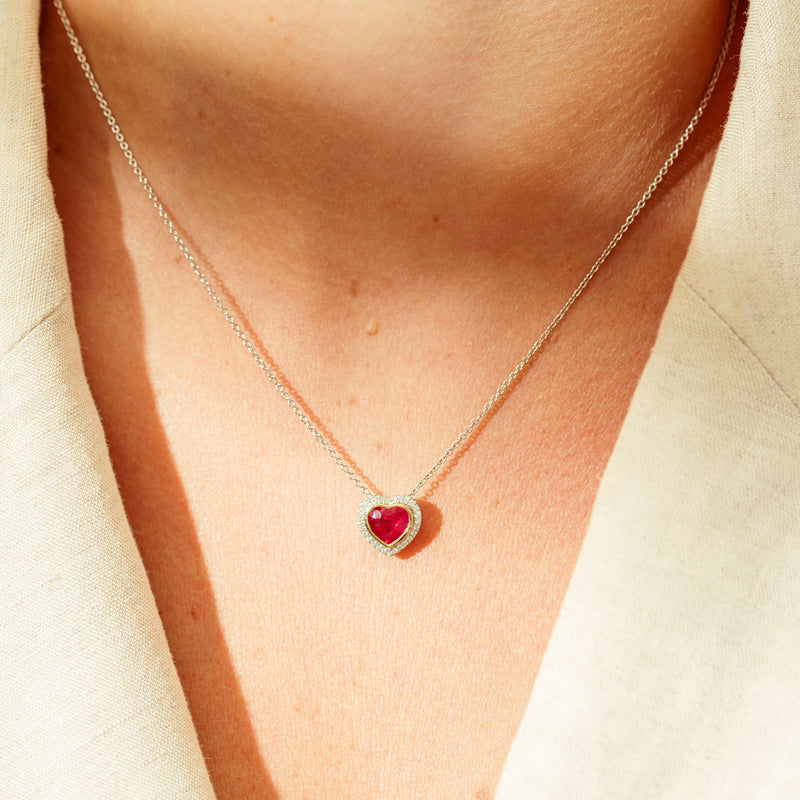 18ct White Gold 1.41ct Ruby & Diamond Heart Pendant-Necklace-Walker & Hall