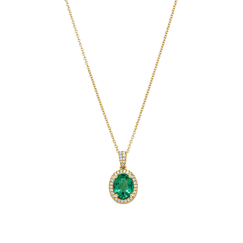 18ct Yellow Gold 1.82ct Emerald & Diamond Pendant-Necklace-Walker & Hall