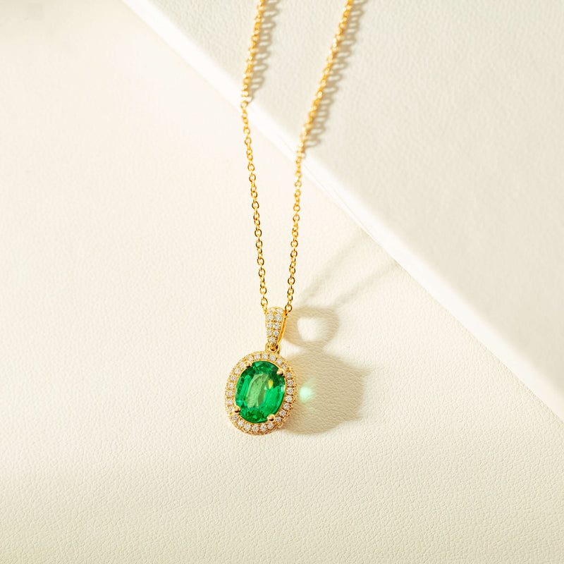 18ct Yellow Gold 1.82ct Emerald & Diamond Pendant-Necklace-Walker & Hall