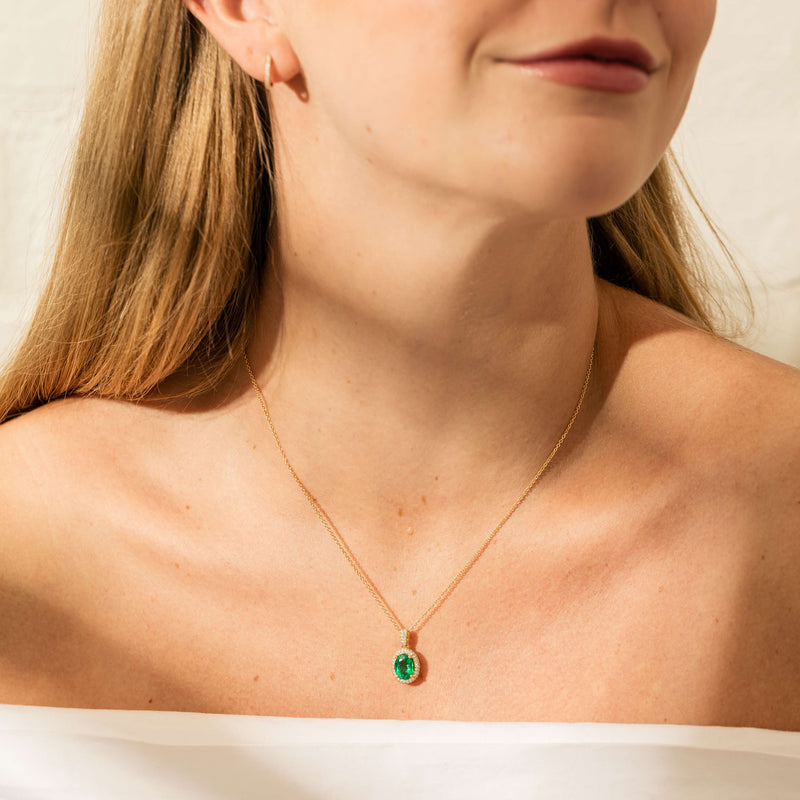 18ct Yellow Gold 1.82ct Emerald & Diamond Pendant-Necklace-Walker & Hall