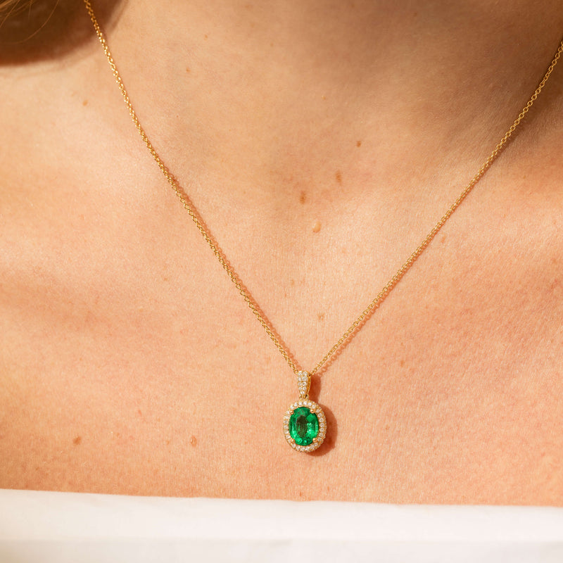 18ct Yellow Gold 1.82ct Emerald & Diamond Pendant-Necklace-Walker & Hall