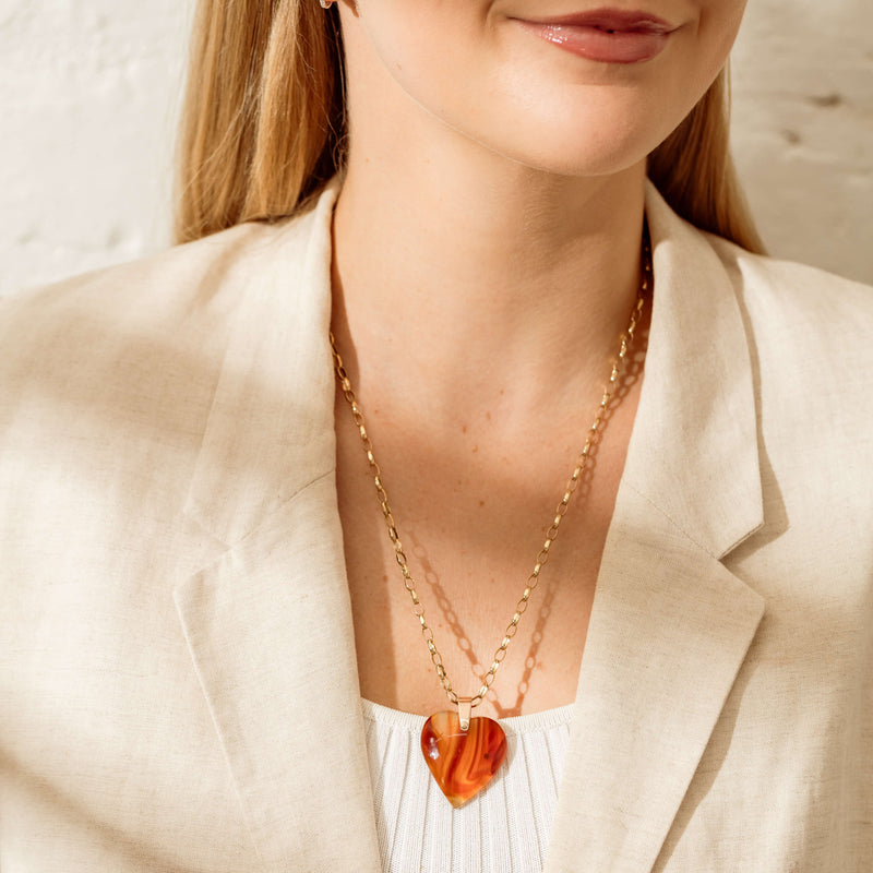 Deja Vu 9ct Rose Gold Agate Heart Pendant-Necklace-Walker & Hall