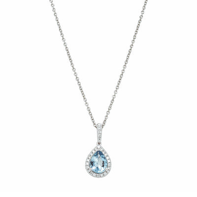 18ct White Gold .81ct Aquamarine & Diamond Sierra Pendant-Necklace-Walker & Hall