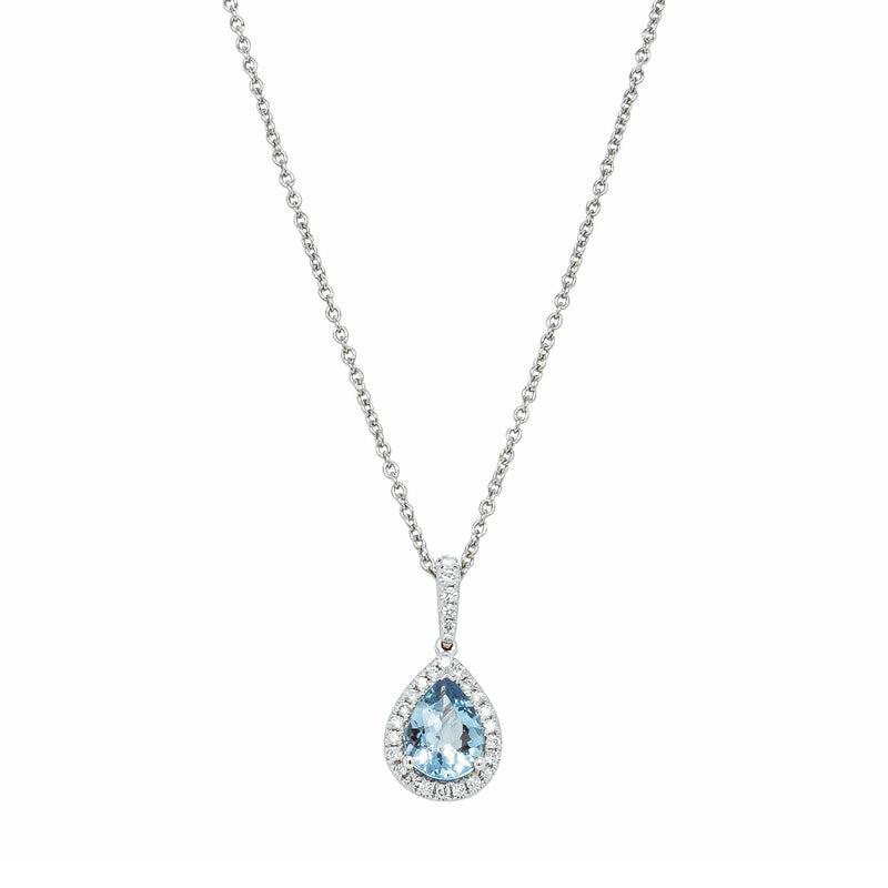 18ct White Gold .81ct Aquamarine & Diamond Sierra Pendant-Necklace-Walker & Hall