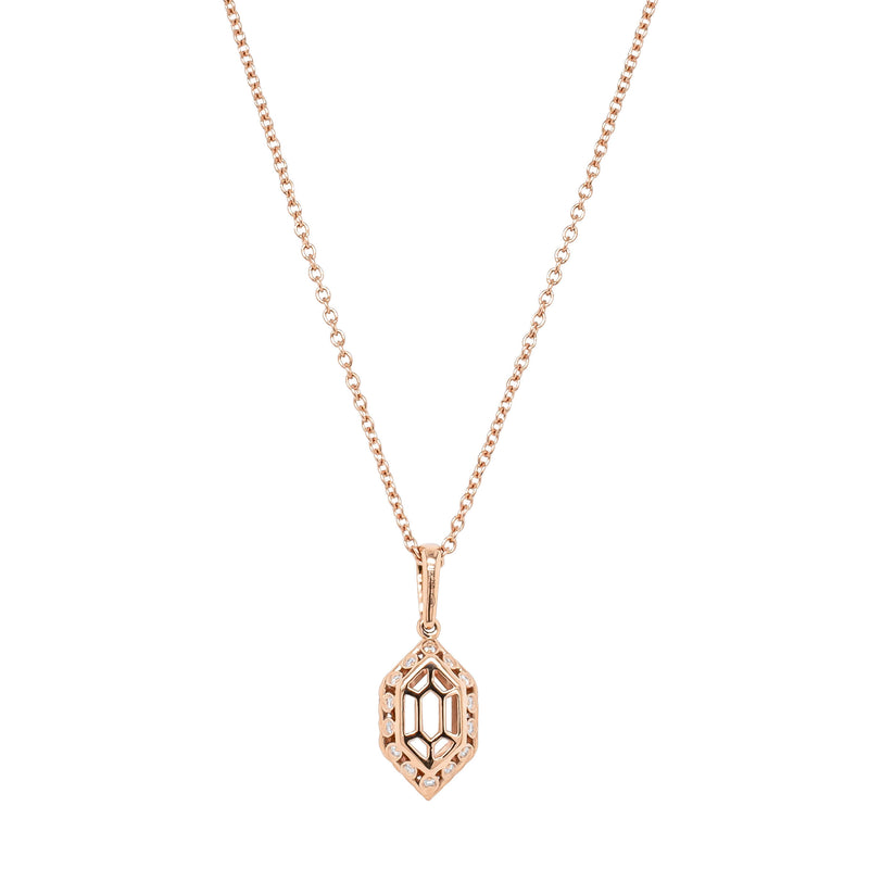18ct Rose Gold Hexagonal Morganite & Diamond Mini Sierra Pendant-Necklace-Walker & Hall