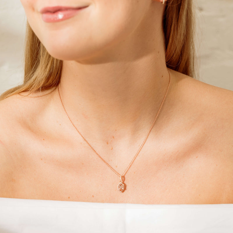 18ct Rose Gold Hexagonal Morganite & Diamond Mini Sierra Pendant-Necklace-Walker & Hall