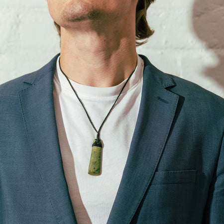 NZ Greenstone Kahotea Toki on Black Cord-Necklace-Walker & Hall