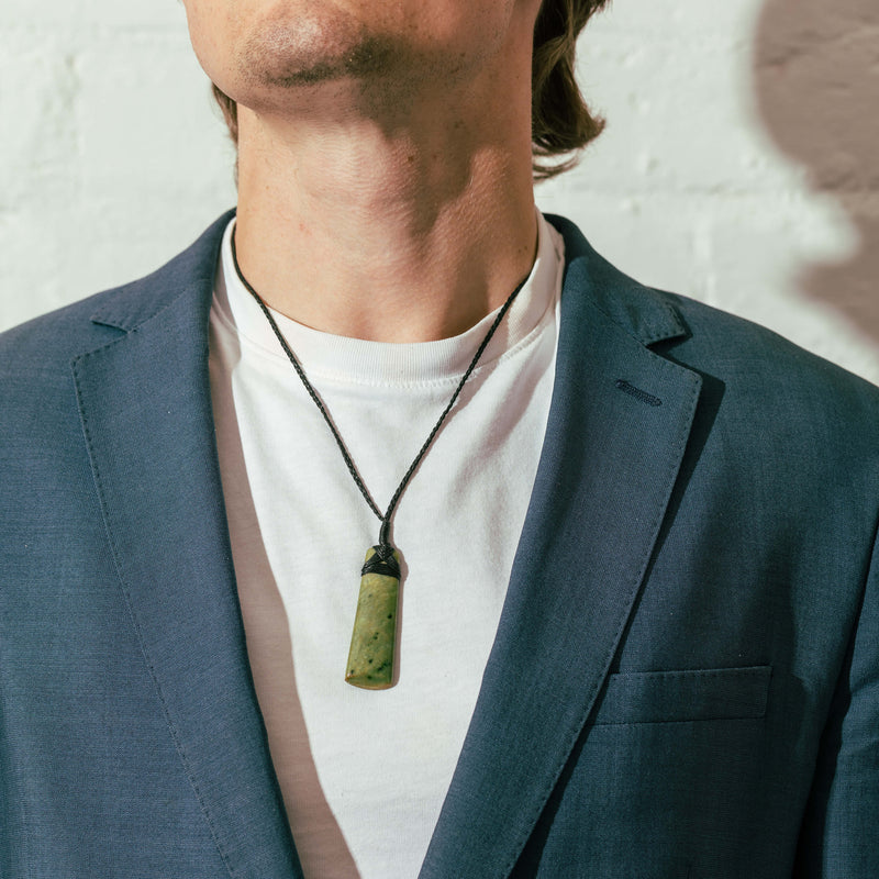 NZ Greenstone Kahotea Toki on Black Cord-Necklace-Walker & Hall