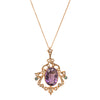 Vintage 9ct Yellow Gold Amethyst, Emerald & Seed Pearl Pendant-Necklace-Walker & Hall