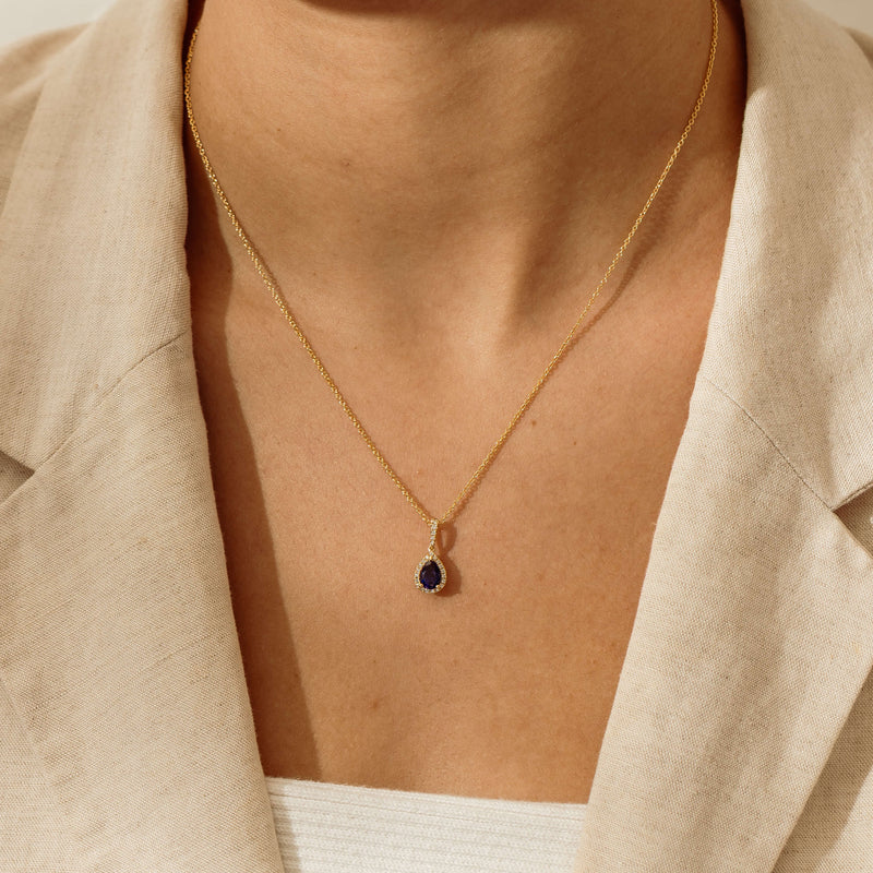 18ct Yellow Gold .95ct Sapphire & Diamond Mini Sierra Pendant - Necklace - Walker & Hall