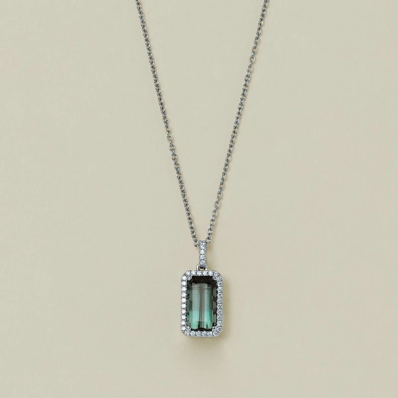 18ct White Gold 2.06ct Green Tourmaline & Diamond Nina Pendant - Necklace - Walker & Hall