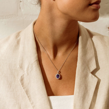 18ct White Gold 2.68ct Tanzanite & Diamond Belle Pendant - Necklace - Walker & Hall