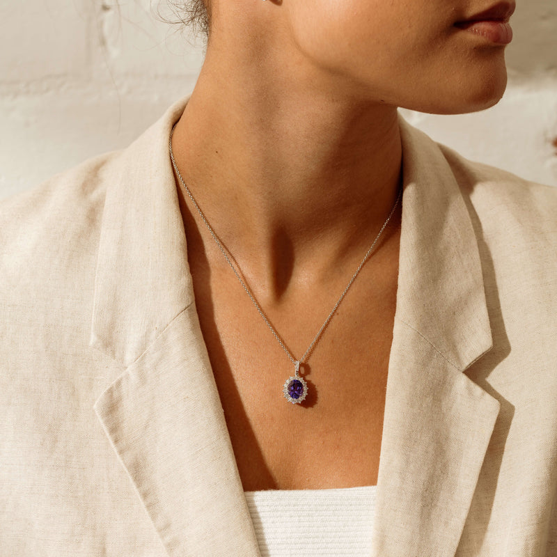 18ct White Gold 2.68ct Tanzanite & Diamond Belle Pendant - Necklace - Walker & Hall