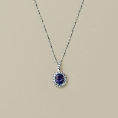 18ct White Gold 2.68ct Tanzanite & Diamond Belle Pendant - Necklace - Walker & Hall