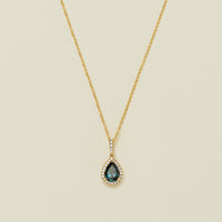 18ct Yellow Gold 1.33ct Teal Sapphire & Diamond Sierra Pendant - Necklace - Walker & Hall