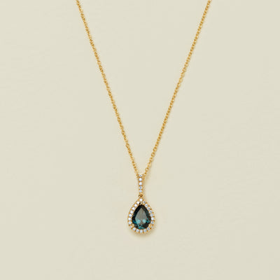 18ct Yellow Gold 1.33ct Teal Sapphire & Diamond Sierra Pendant - Necklace - Walker & Hall