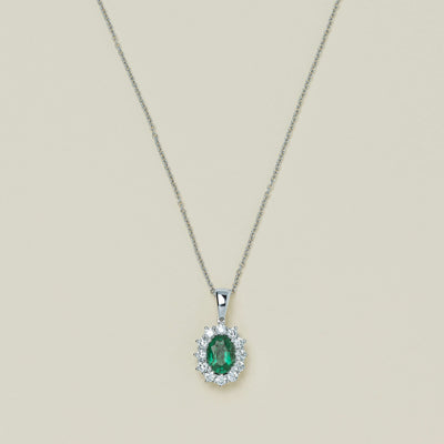 18ct White Gold 1.25ct Emerald & Diamond Belle Pendant - Necklace - Walker & Hall