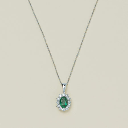 18ct White Gold 1.25ct Emerald & Diamond Belle Pendant - Necklace - Walker & Hall