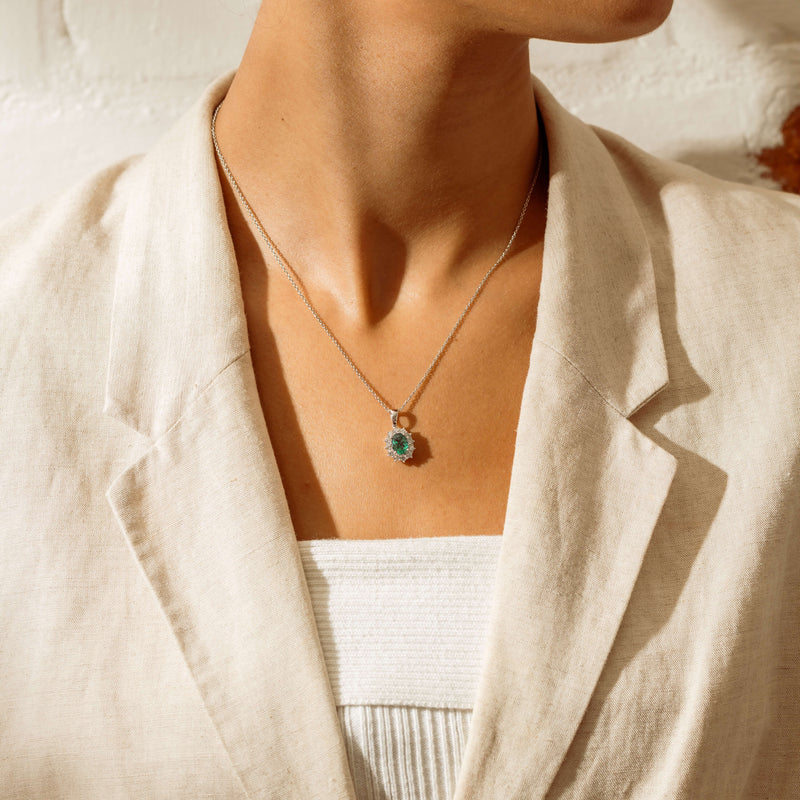 18ct White Gold 1.25ct Emerald & Diamond Belle Pendant - Necklace - Walker & Hall