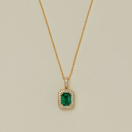 18ct Yellow Gold 1.64ct Emerald & Diamond Empire Pendant - Necklace - Walker & Hall