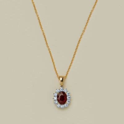 18ct Yellow Gold 1.27ct Ruby & Diamond Belle Pendant - Necklace - Walker & Hall