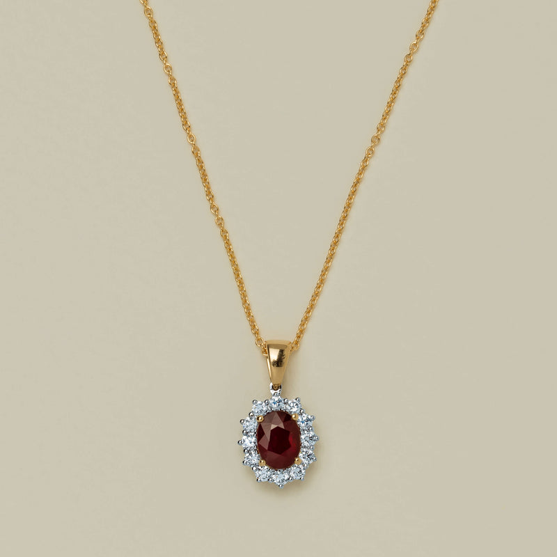 18ct Yellow Gold 1.27ct Ruby & Diamond Belle Pendant - Necklace - Walker & Hall
