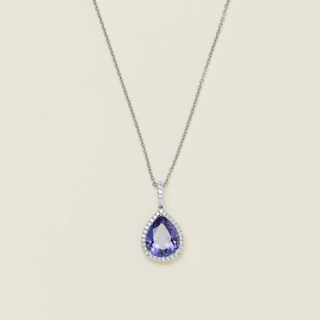 18ct White Gold 3.48ct Tanzanite & Diamond Sierra Pendant - Necklace - Walker & Hall