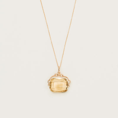 Vintage 9ct Yellow Gold Citrine Spinner Pendant with Chain - Necklace - Walker & Hall