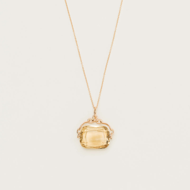 Vintage 9ct Yellow Gold Citrine Spinner Pendant with Chain - Necklace - Walker & Hall