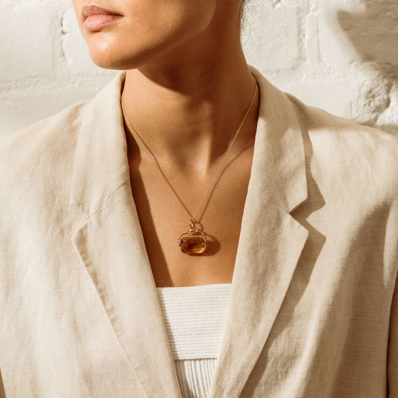 Vintage 9ct Yellow Gold Citrine Spinner Pendant with Chain - Necklace - Walker & Hall