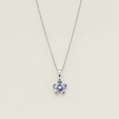 18ct White Gold Tanzanite Forget-Me-Not Flower Pendant - Necklace - Walker & Hall
