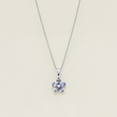 18ct White Gold Tanzanite Forget-Me-Not Flower Pendant - Necklace - Walker & Hall