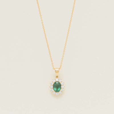 18ct Yellow Gold 1.23ct Emerald & Diamond Belle Pendant - Necklace - Walker & Hall