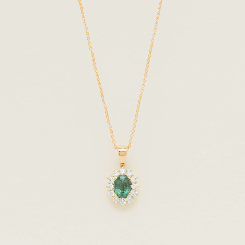 18ct Yellow Gold 1.23ct Emerald & Diamond Belle Pendant - Necklace - Walker & Hall