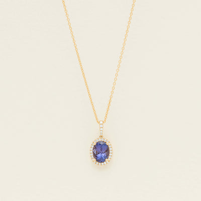 18ct Yellow Gold 2.29ct Tanzanite & Diamond Sierra Pendant - Necklace - Walker & Hall