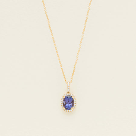 18ct Yellow Gold 2.29ct Tanzanite & Diamond Sierra Pendant - Necklace - Walker & Hall