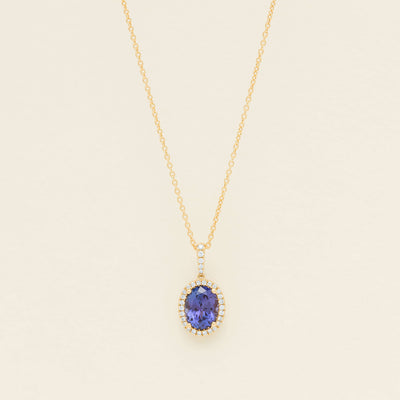 18ct Yellow Gold 2.03ct Tanzanite & Diamond Sierra Pendant - Necklace - Walker & Hall