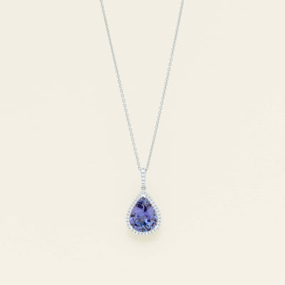 18ct White Gold 4.22ct Tanzanite & Diamond Sierra Pendant - Necklace - Walker & Hall