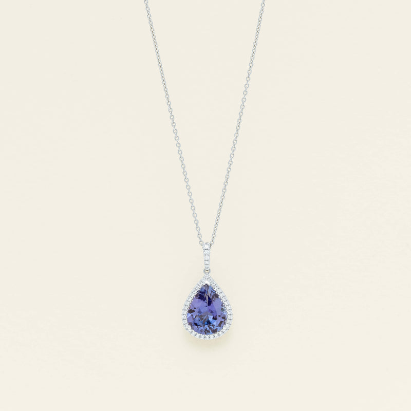 18ct White Gold 4.22ct Tanzanite & Diamond Sierra Pendant - Necklace - Walker & Hall