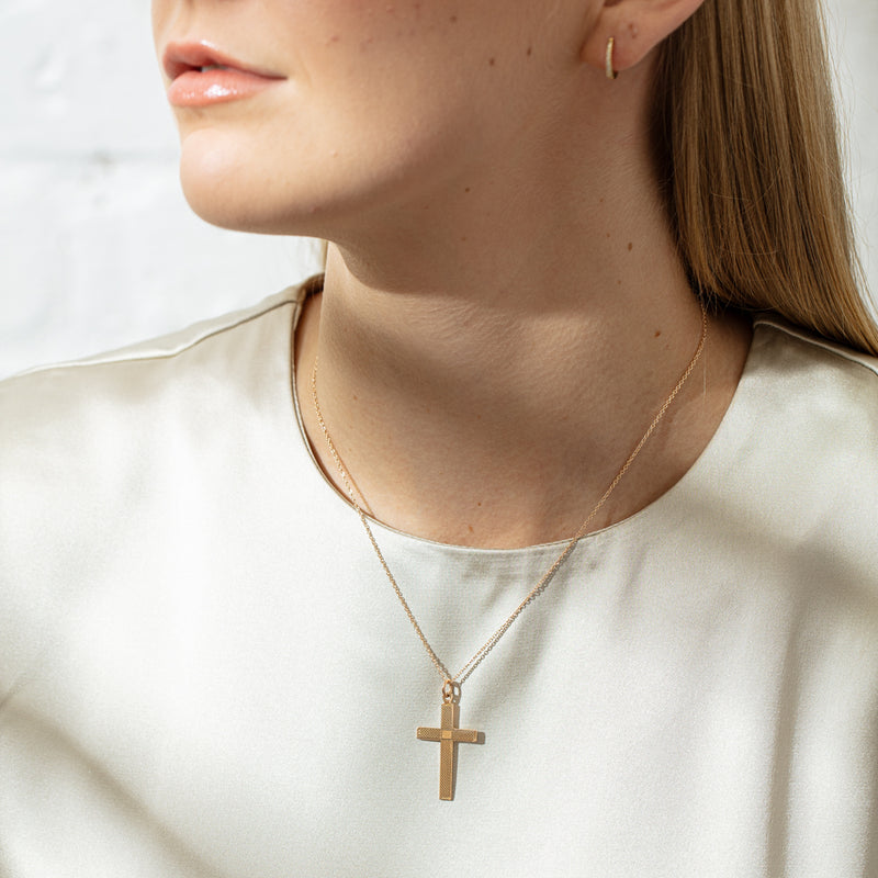 Vintage 9ct Yellow Gold Cross Pendant-Necklace-Walker & Hall