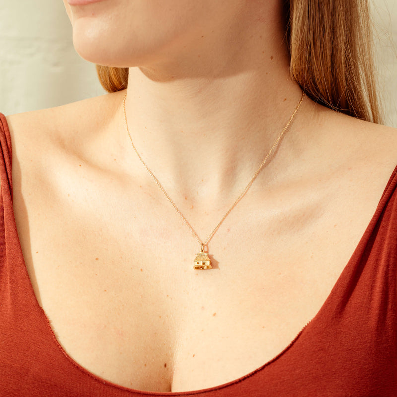 Deja Vu 9ct Yellow Gold Island House Charm-Necklace-Walker & Hall